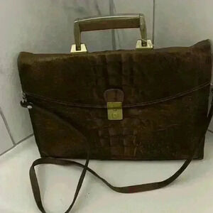 Vintage  Vineto Reptile skin leather bag. Briefcase style purse with long strap.